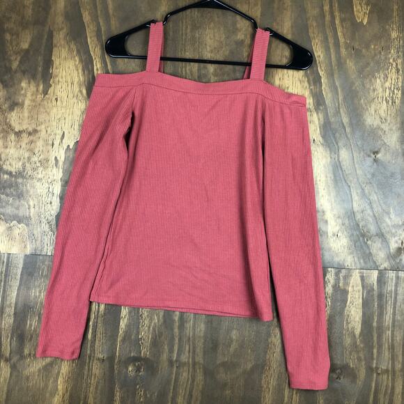 Aeropostale Womens Shirt Deep Coral Cold Shoulder Long Sleeve Soft Stretch M - Picture 10 of 12